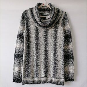 Cato Black & Cream Ombre Marled Cowl Neck Sweater